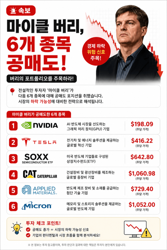 마이클 버리 공매도 종목 총정리! AI 버블 경고? 엔비디아 테슬라 마이크론 마이클 버리 공매도 종목 총정리! AI 버블 경고? 엔비디아 테슬라 마이크론