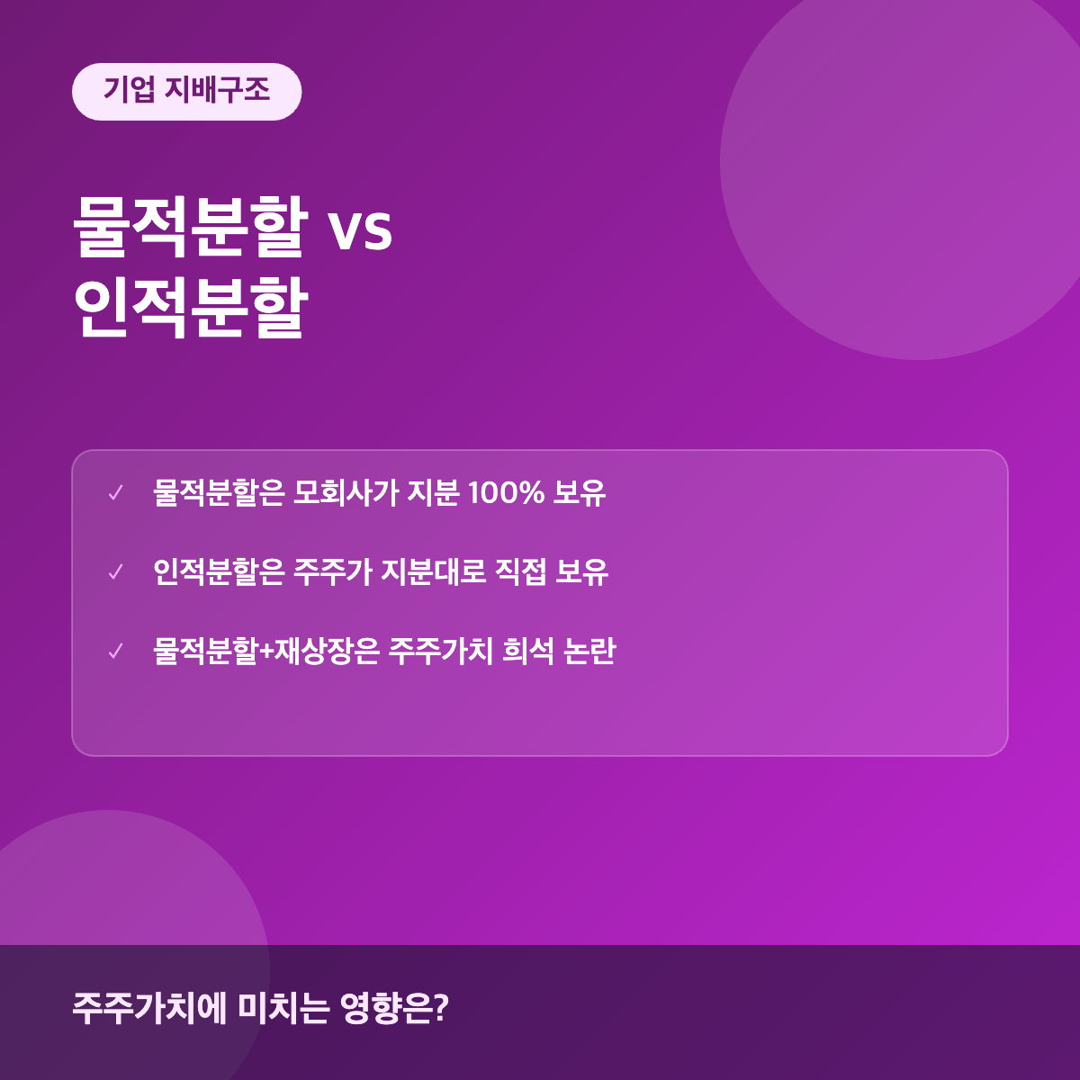 물적분할과 인적분할 차이와 주주가치