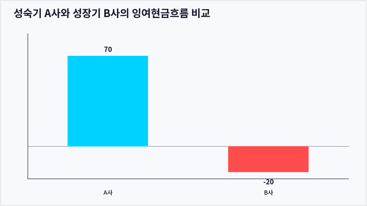 성숙기 A사와 성장기 B사의 잉여현금흐름 비교 (잉여현금흐름)