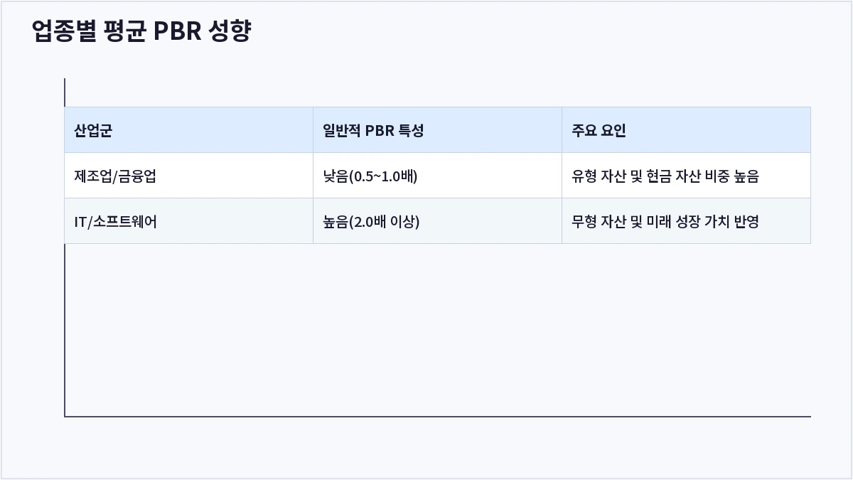 업종별 평균 PBR 성향 (PBR)