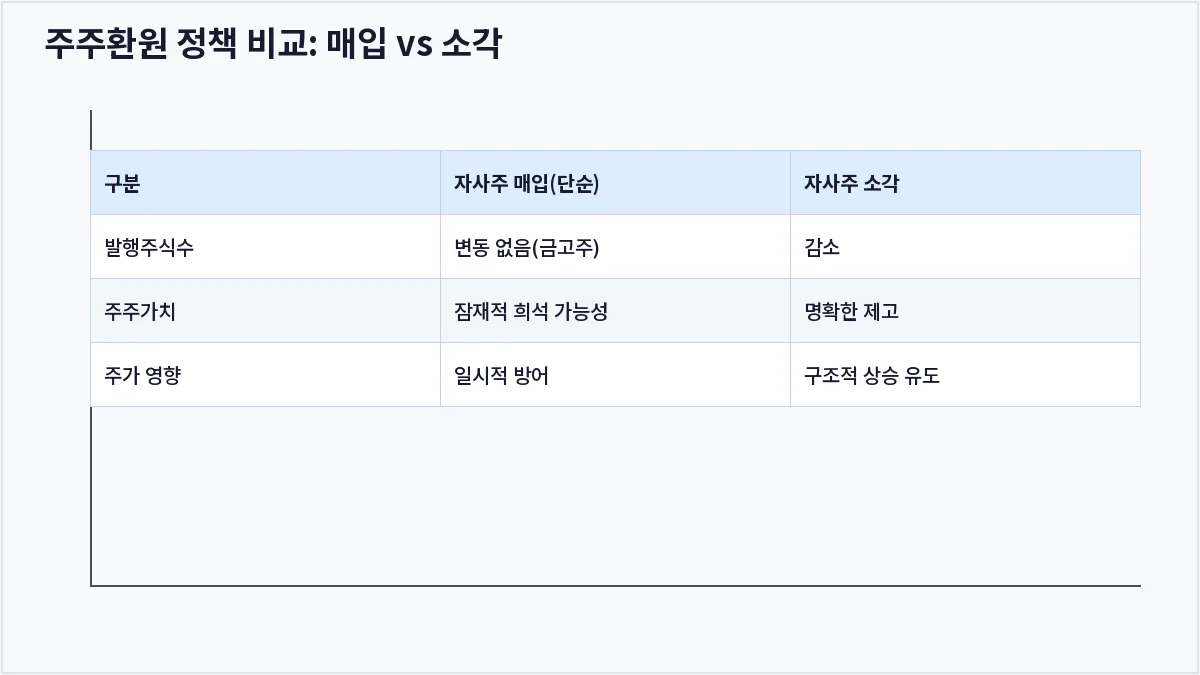 주주환원 정책 비교: 매입 vs 소각 (자사주 소각)