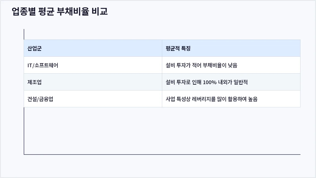 업종별 평균 부채비율 비교 (부채비율)