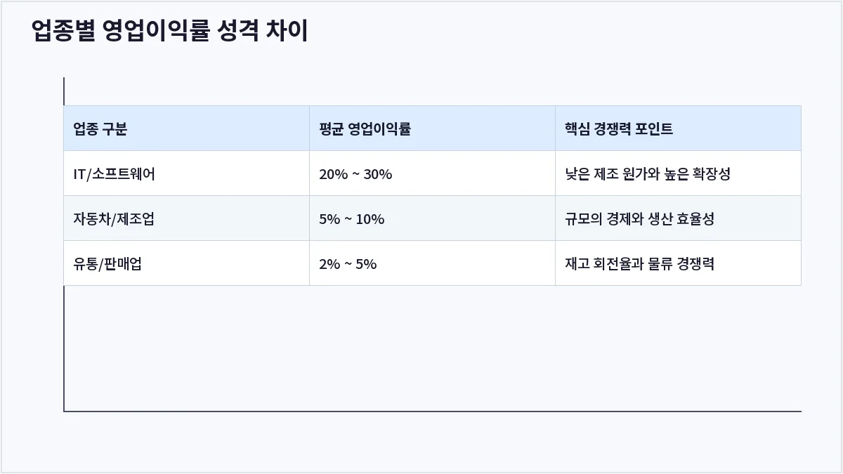 업종별 영업이익률 성격 차이 (영업이익률)