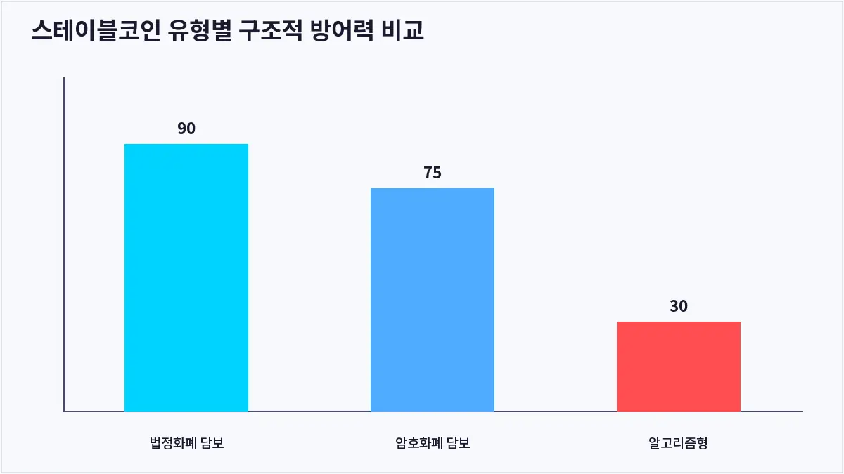 스테이블코인 유형별 구조적 방어력 비교 (스테이블코인)