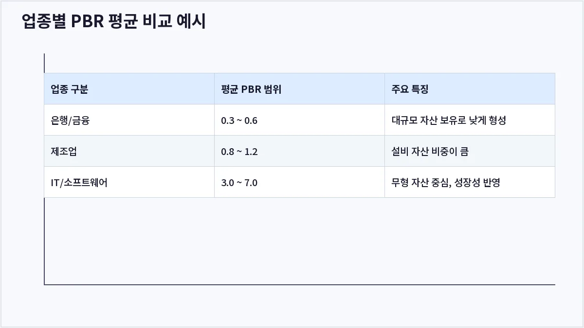 업종별 PBR 평균 비교 예시 (PBR)