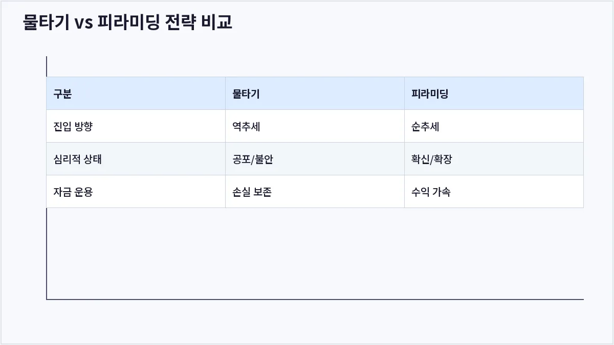 물타기 vs 피라미딩 전략 비교 (물타기)