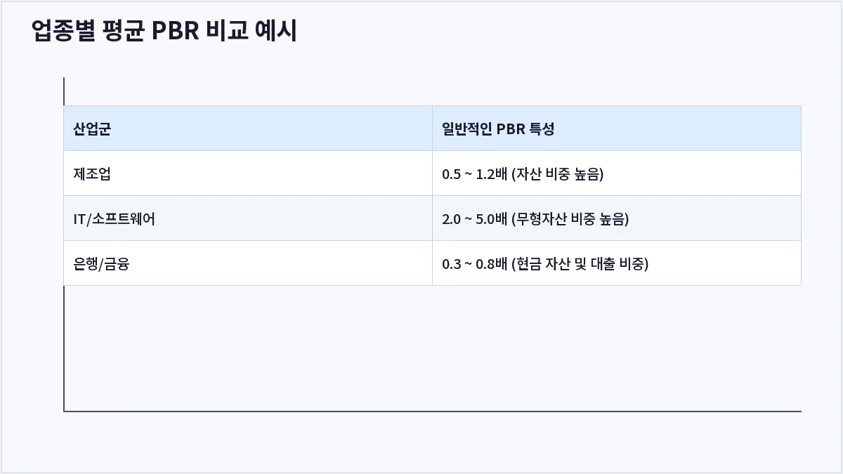 업종별 평균 PBR 비교 예시 (PBR)
