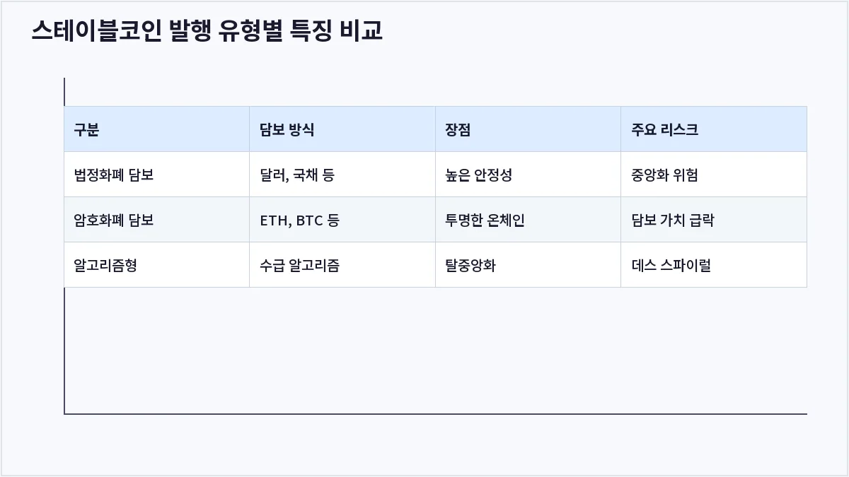 스테이블코인 발행 유형별 특징 비교 (스테이블코인)