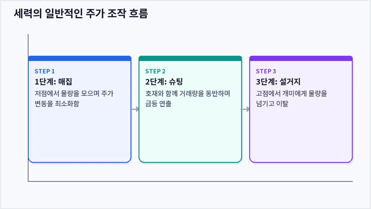 세력의 일반적인 주가 조작 흐름 (개미 세력 차이)