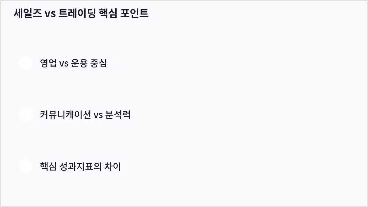 세일즈 vs 트레이딩 핵심 포인트 (세일즈 vs 트레이딩)