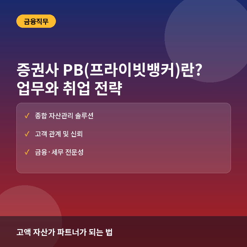 PB 직무 - 증권사 PB(프라이빗뱅커)란? 자산관리 전문가의 업무와 취업 준비 전략