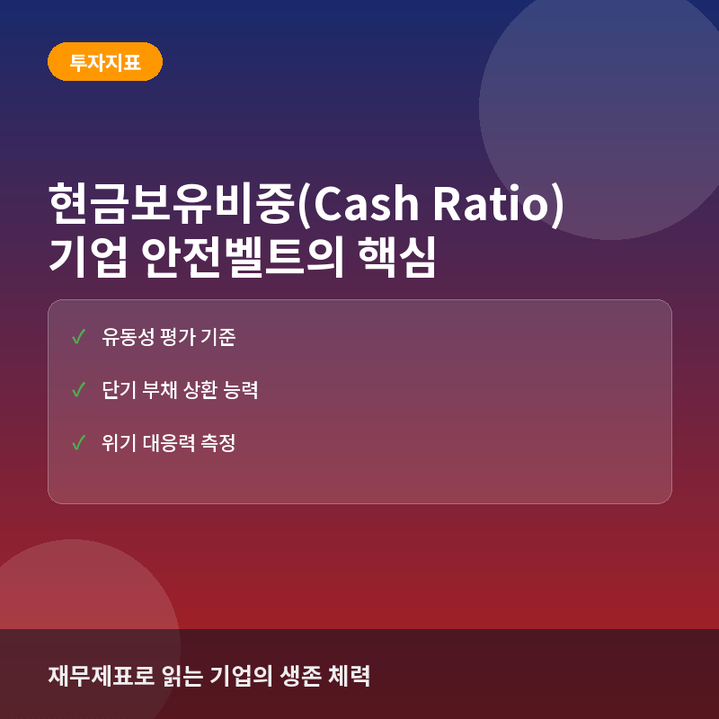현금보유비중(Cash Ratio)이란? 기업의 유동성 위기를 막는 안전벨트