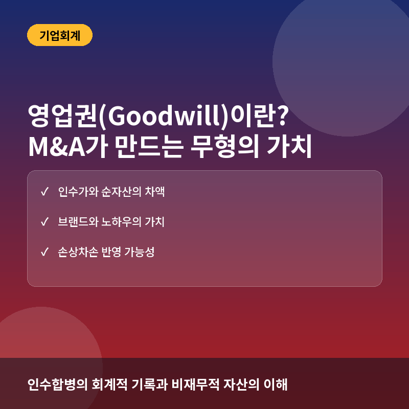 영업권(Goodwill)이란? M&A 시 발생하는 무형자산의 가치와 회계적 의미