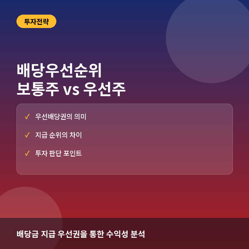 보통주와 우선주 배당우선순위(Dividend Priority)란? 배당금 지급 차이와 투자 포인트