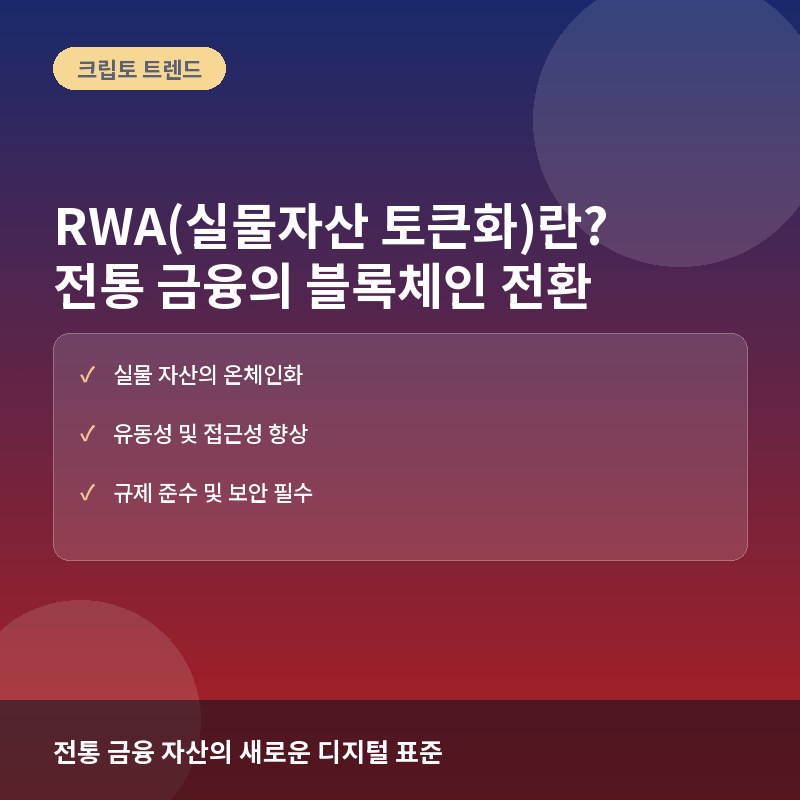 RWA(실물자산 토큰화)란? 블록체인과 전통 금융이 만나는 미래 트렌드와 투자 가이드