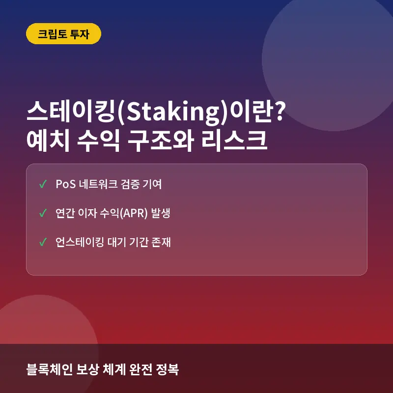 스테이킹(Staking)이란? 코인 예치 수익 구조와 실전 투자 위험 체크리스트