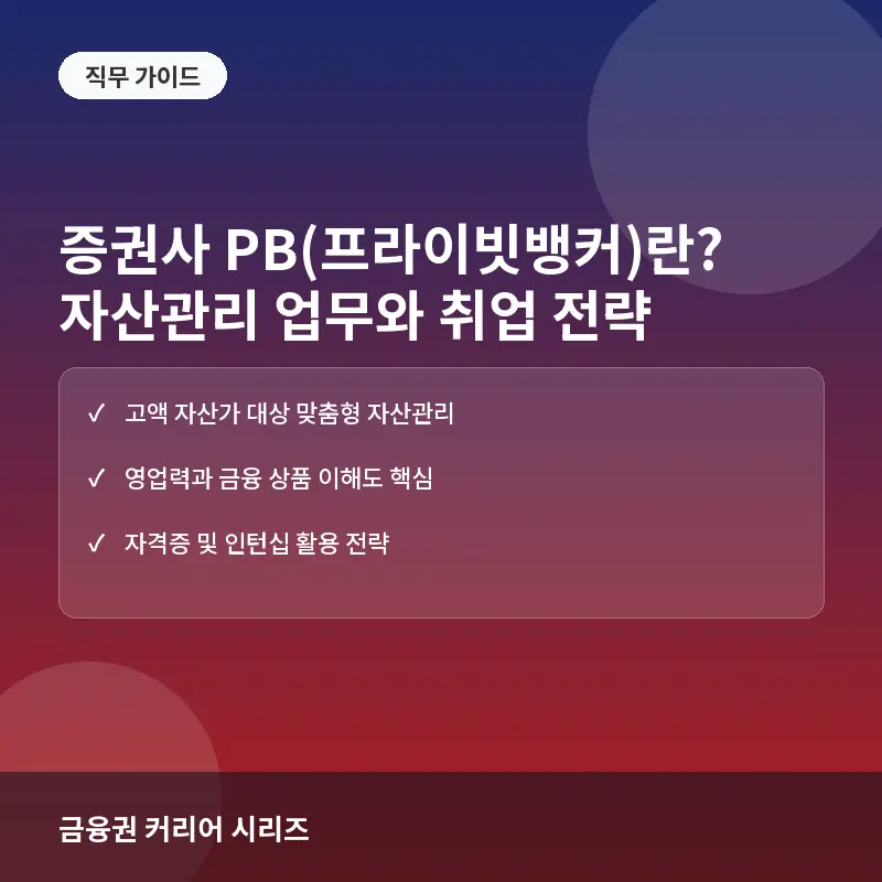 증권사 PB(프라이빗뱅커)란? 자산관리 업무 범위와 성공적인 취업 로드맵