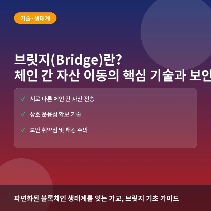 블록체인 브릿지 - 브릿지(Bridge)란? 체인 간 자산 이동의 핵심 기술과 보안 위험성