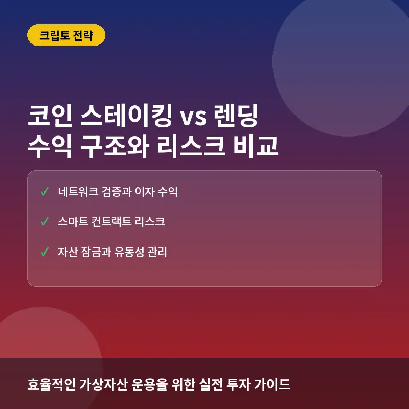 코인 스테이킹 렌딩 비교 - 코인 스테이킹 vs 렌딩, 무엇이 다를까: 수익 구조와 리스크 비교