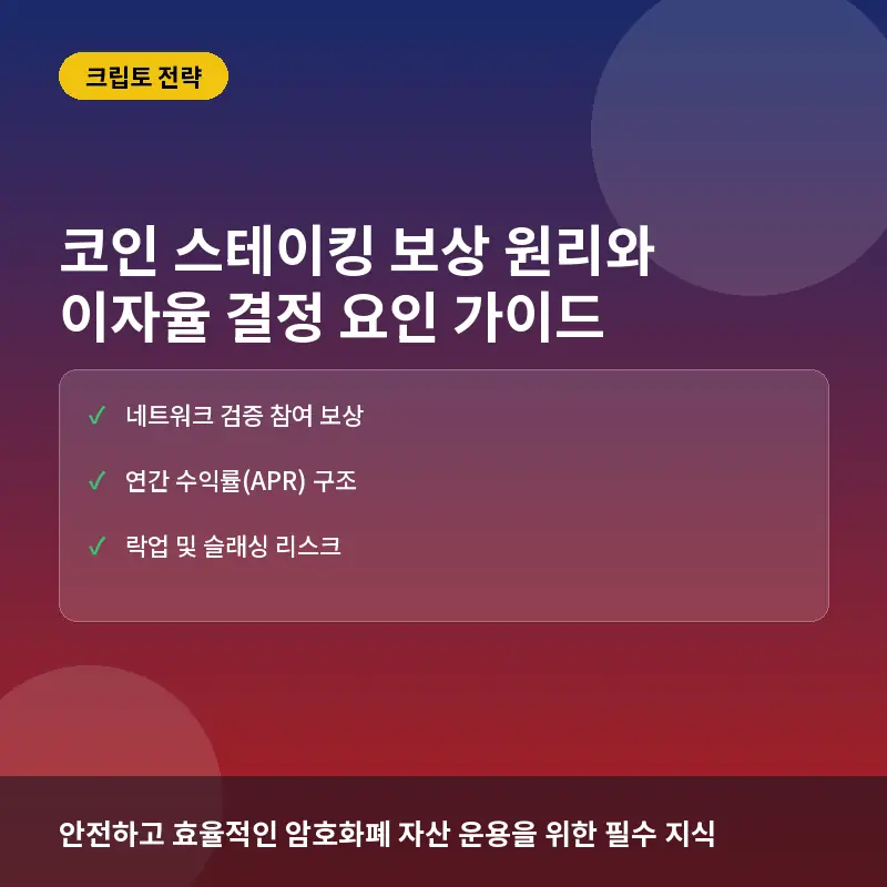 코인 스테이킹 보상 원리와 이자율 결정 요인: 수익 구조와 리스크 확인법