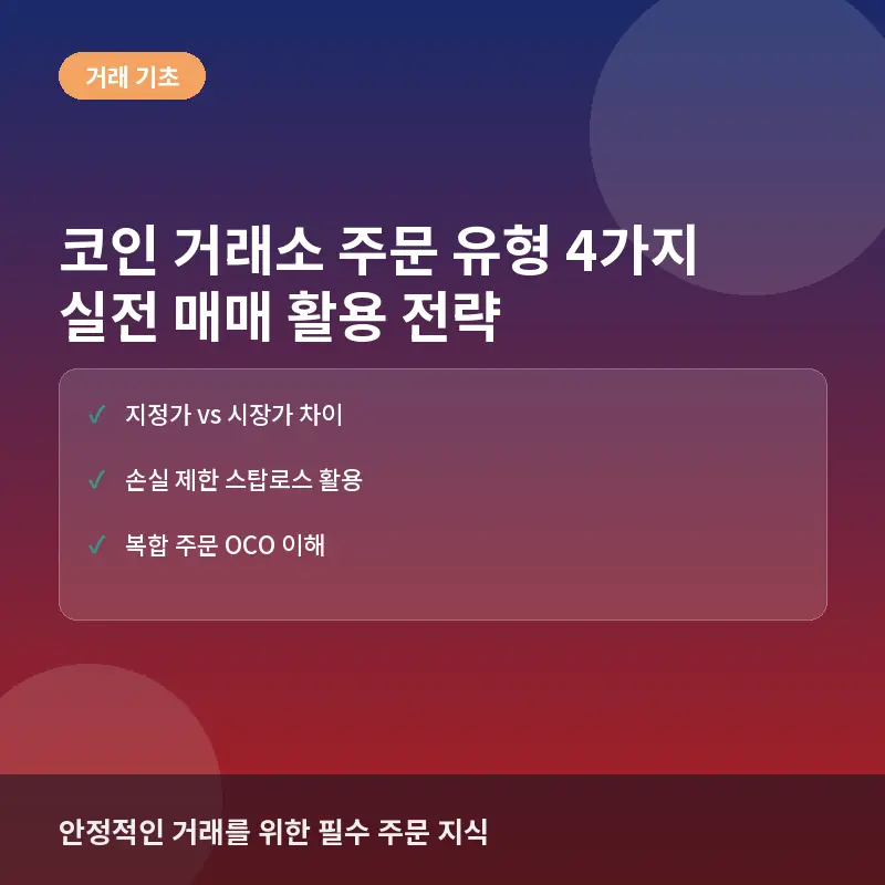코인 거래소 주문 유형 4가지: 지정가부터 시장가까지 실전 매매 활용법