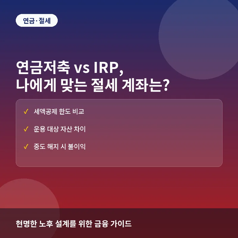 연금저축 IRP - 연금저축 vs IRP, 나에게 맞는 절세 계좌는? 핵심 비교 3가지