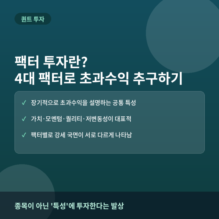 팩터 투자란? 가치·모멘텀·퀄리티·저변동성 4대 팩터 비교