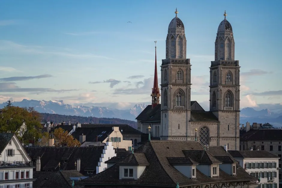 The twin towers of the Grossmünster dominate the skyline, offering the best vantage point for views over the city.