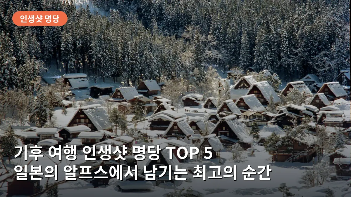 눈 덮인 지붕이 인상적인 시라카와고의 전통 마을 전경으로, 고즈넉하고 평화로운 분위기를 보여줍니다.