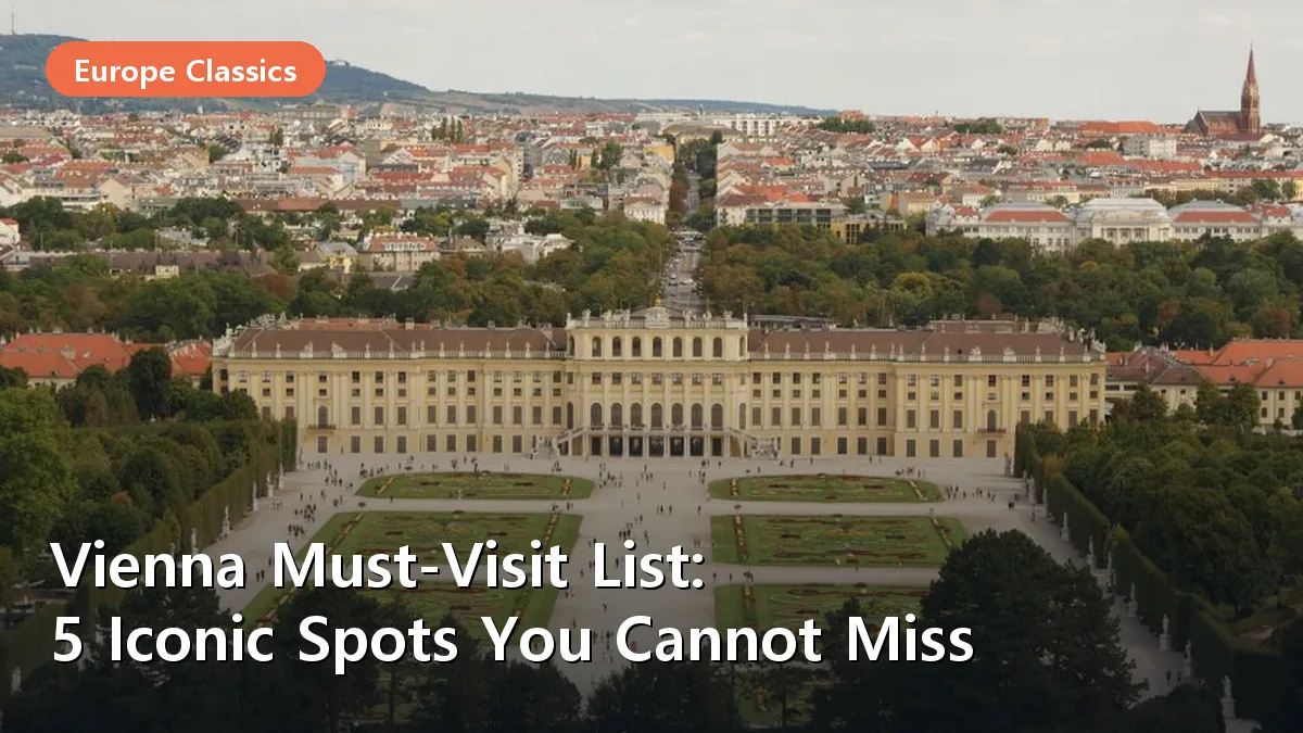 Schönbrunn Palace in Vienna displays its vibrant yellow facade and expansive manicured gardens.