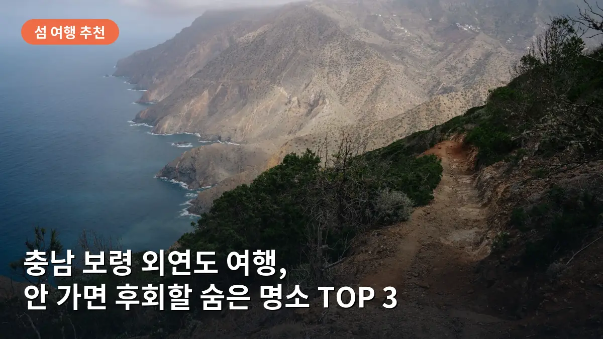 섬의 자연을 만끽할 수 있는 아름다운 둘레길 풍경입니다.